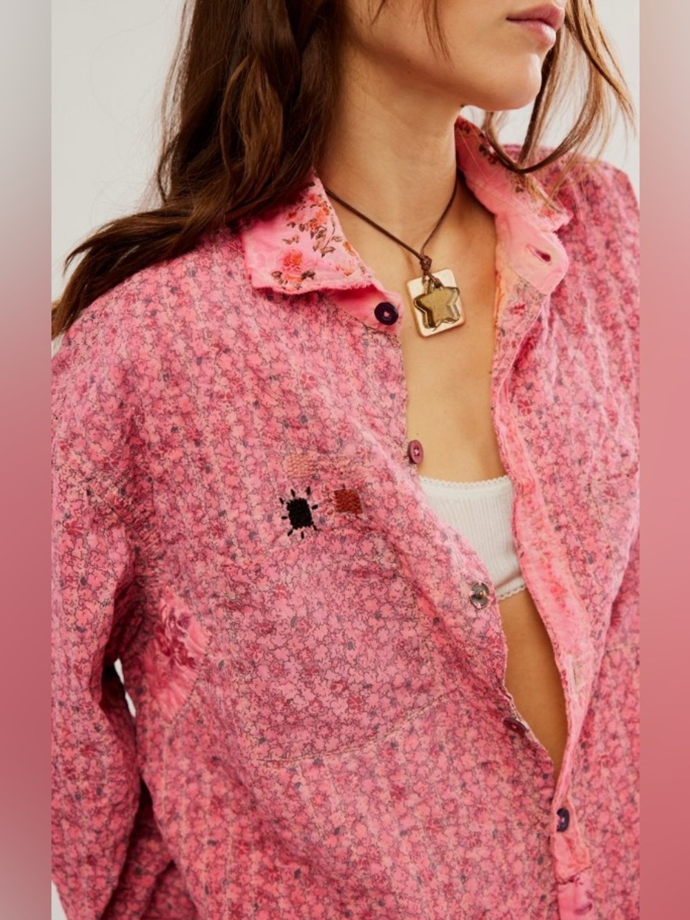 Magnolia Pearl Quilted Floral Boyfriend Shirt Top 1760 La Tuna - Picture 2 of 7